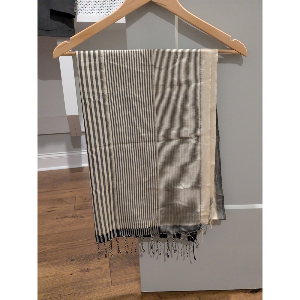 Neeru Kumar Striped Silk‎ Scarf, Woven Stripe Pattern, Tassel Fringe